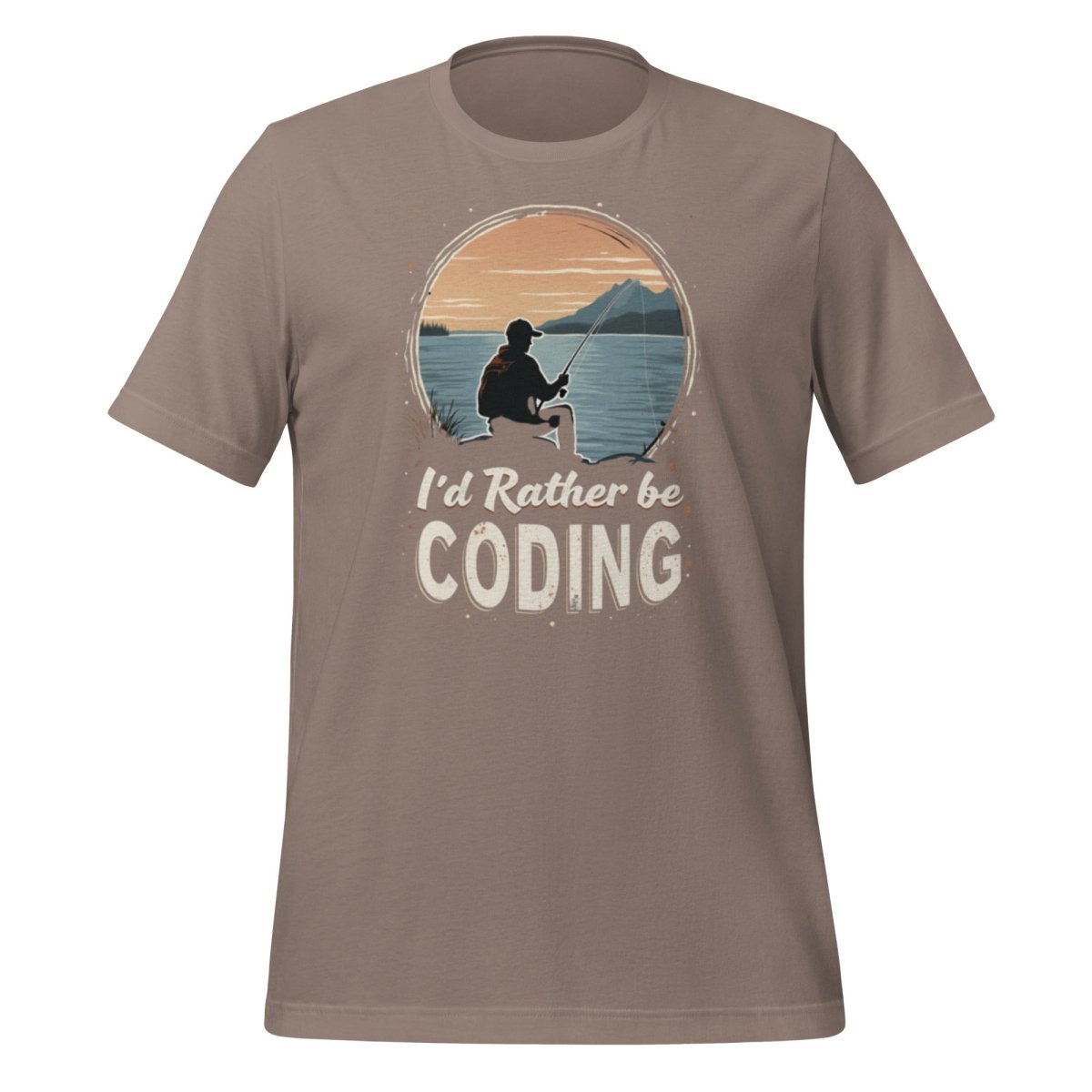 Product mockup photo of the I’d Rather Be Coding T Shirt 2 (unisex) Pebble / M.