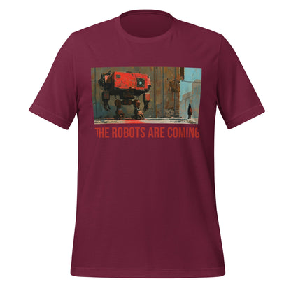 Image of the Illustrated The Robots Are Coming T-Shirt (unisex) Maroon / M.