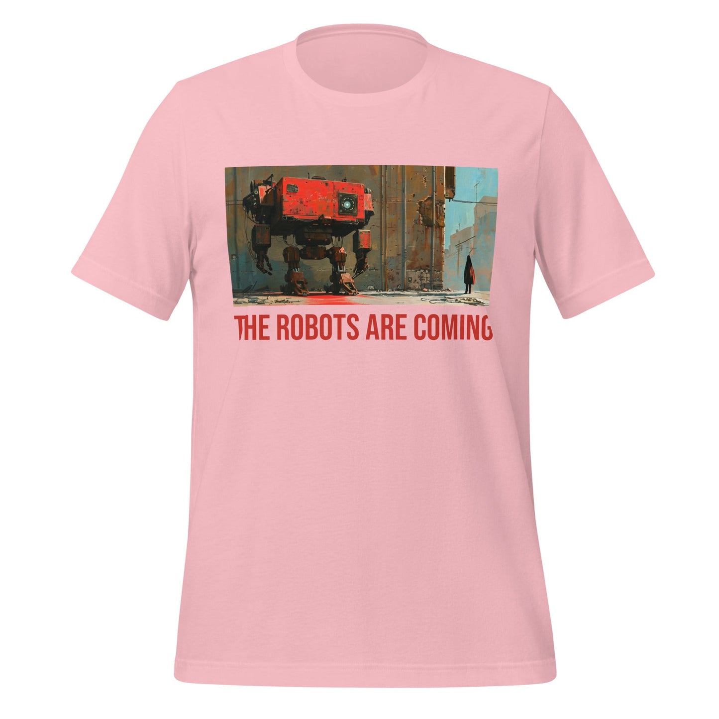 Image of the Illustrated The Robots Are Coming T-Shirt (unisex) Pink / M.