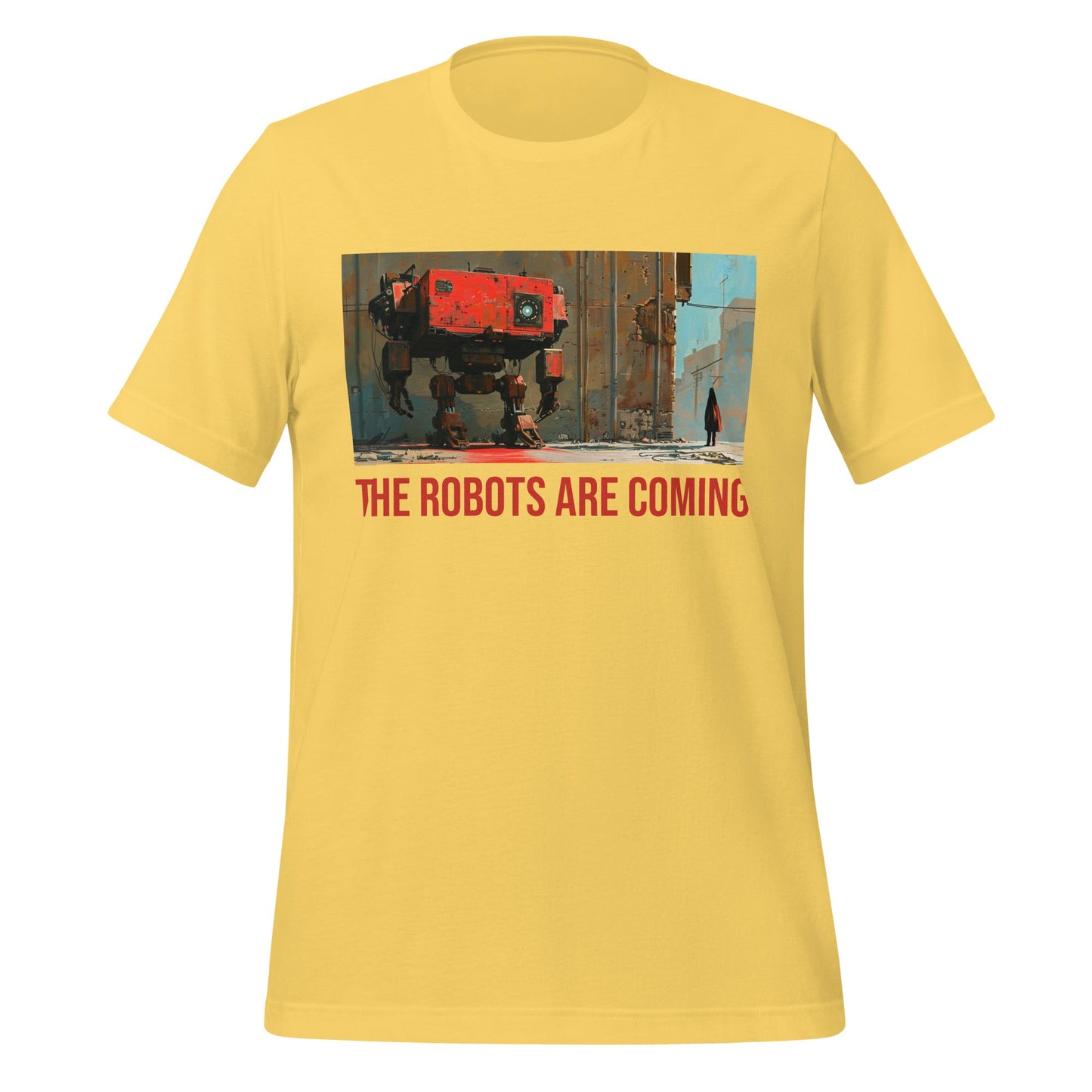 Image of the Illustrated The Robots Are Coming T-Shirt (unisex) Yellow / M.