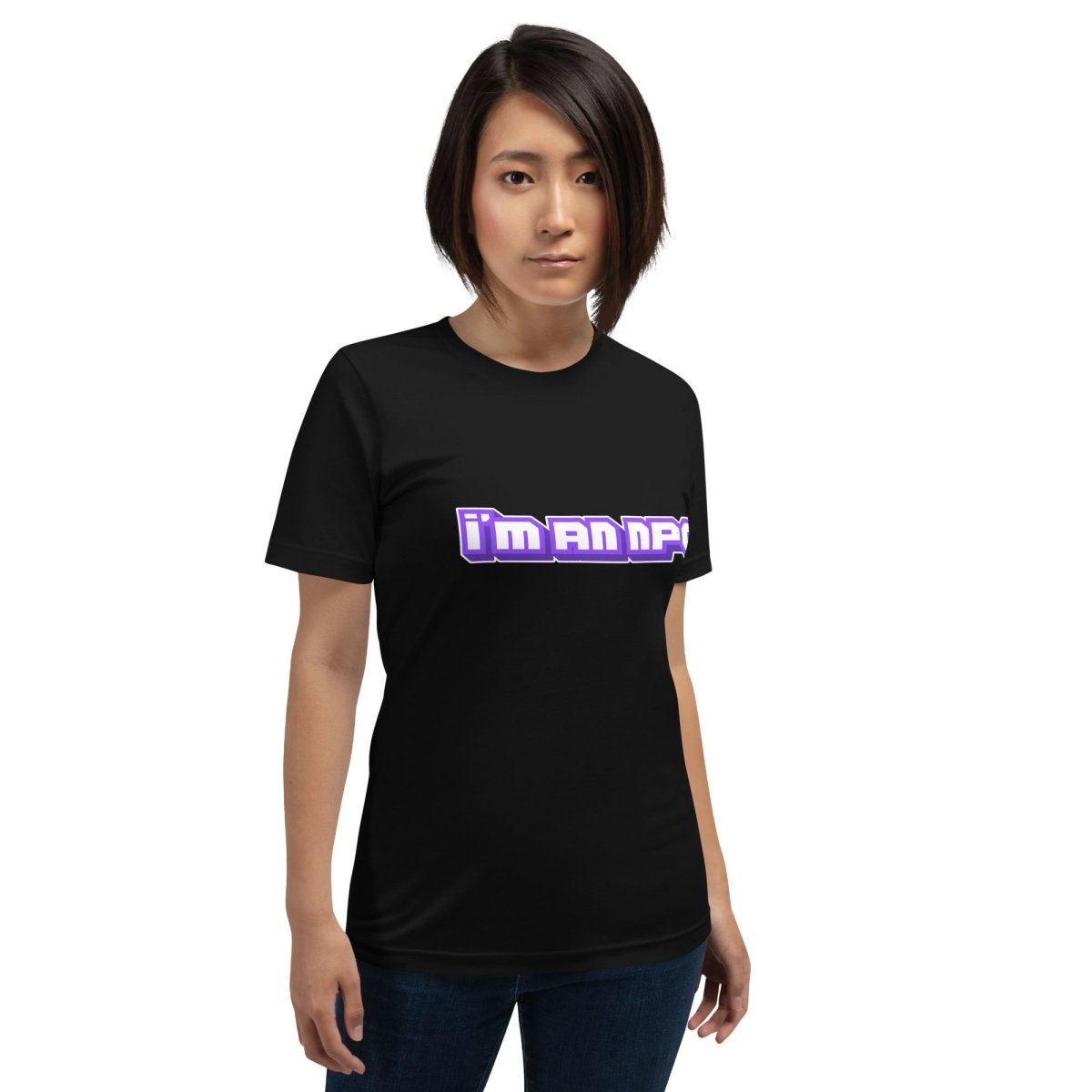Product mockup photo of the I’m an NPC Gamer T Shirt (unisex).
