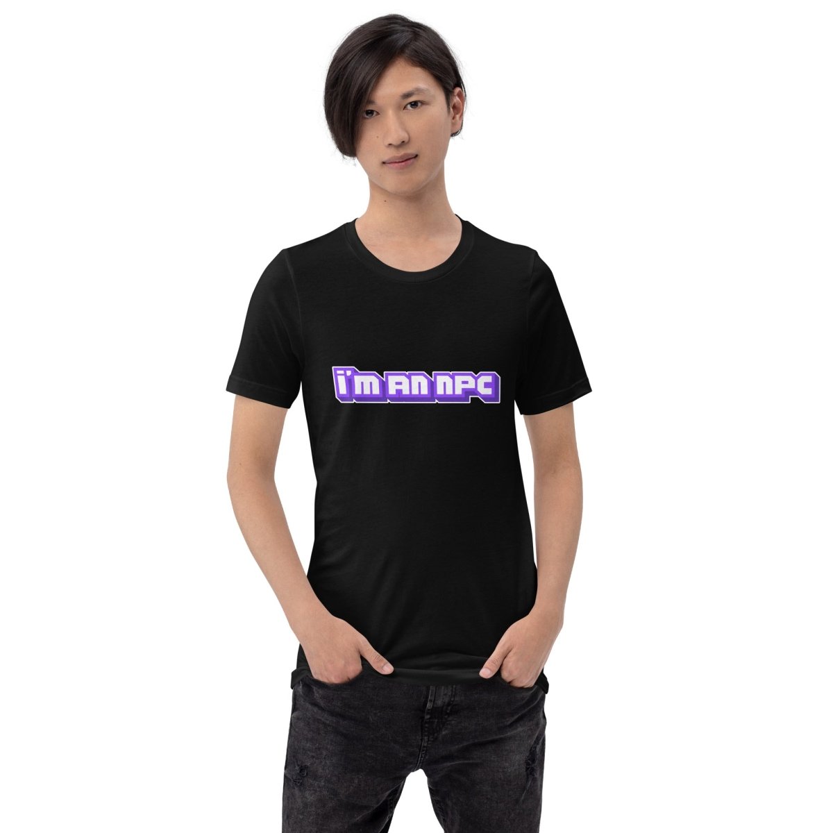 Product mockup photo of the I’m an NPC Gamer T Shirt (unisex).