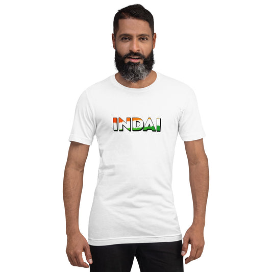 Product mockup photo of the INDAI (India AI) T Shirt (unisex).