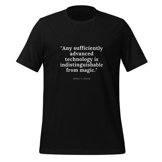 Product mockup photo of the Indistinguishable from Magic T Shirt (unisex) Black / M.