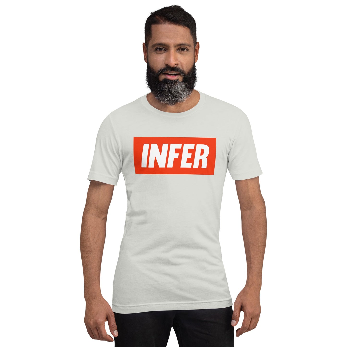 Product mockup photo of the INFER T Shirt (unisex).