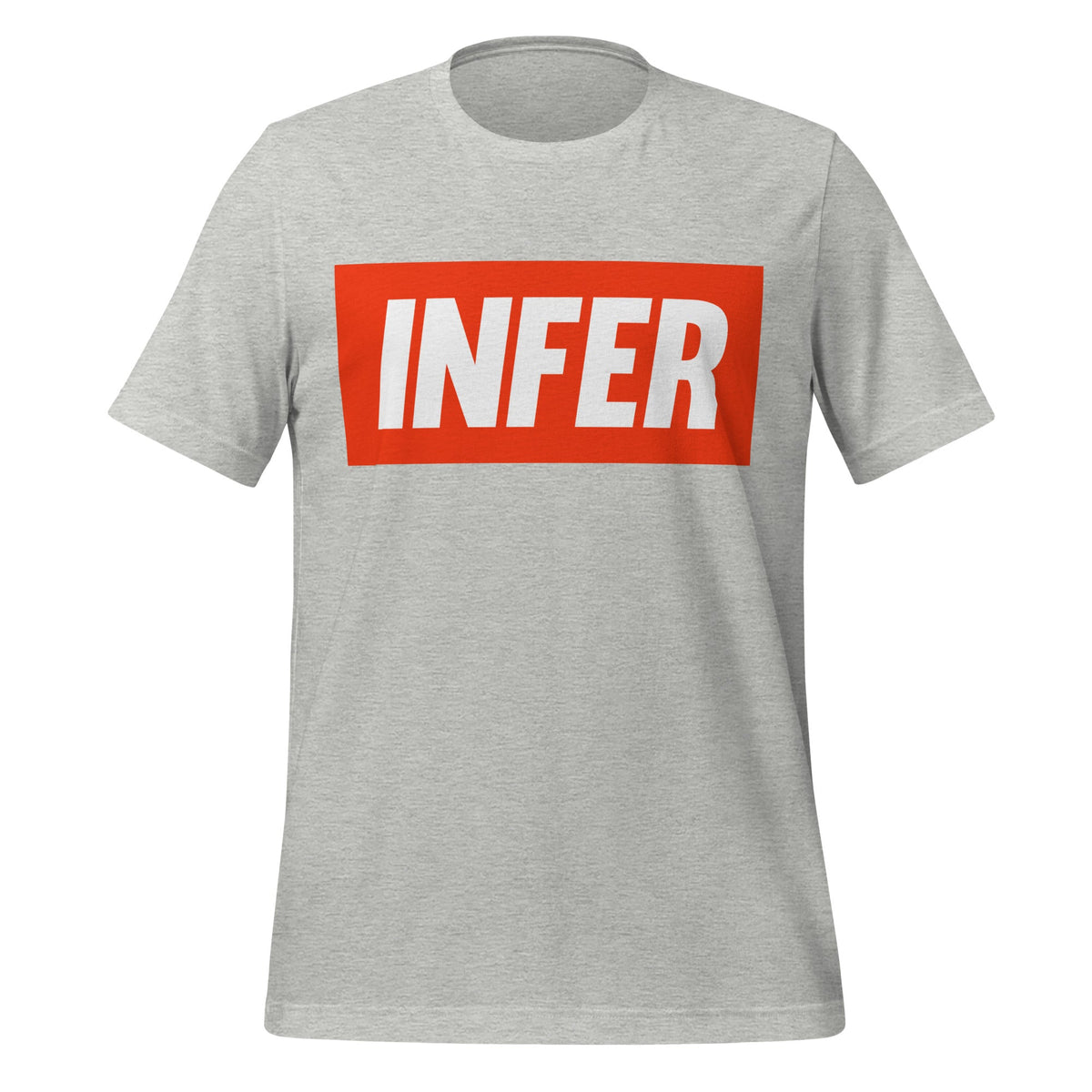 Product mockup photo of the INFER T Shirt (unisex) Athletic Heather / M.