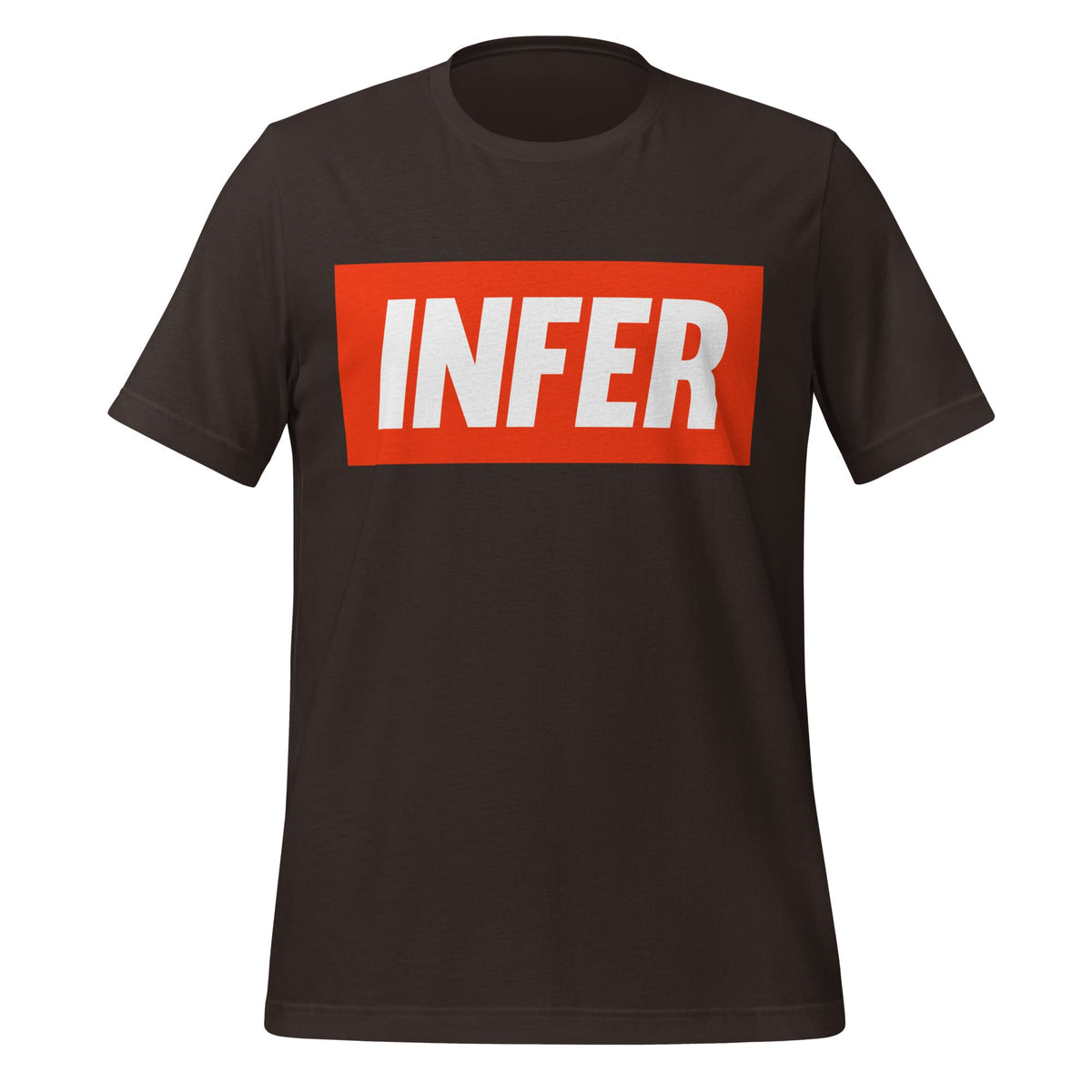 Product mockup photo of the INFER T Shirt (unisex) Brown / M.