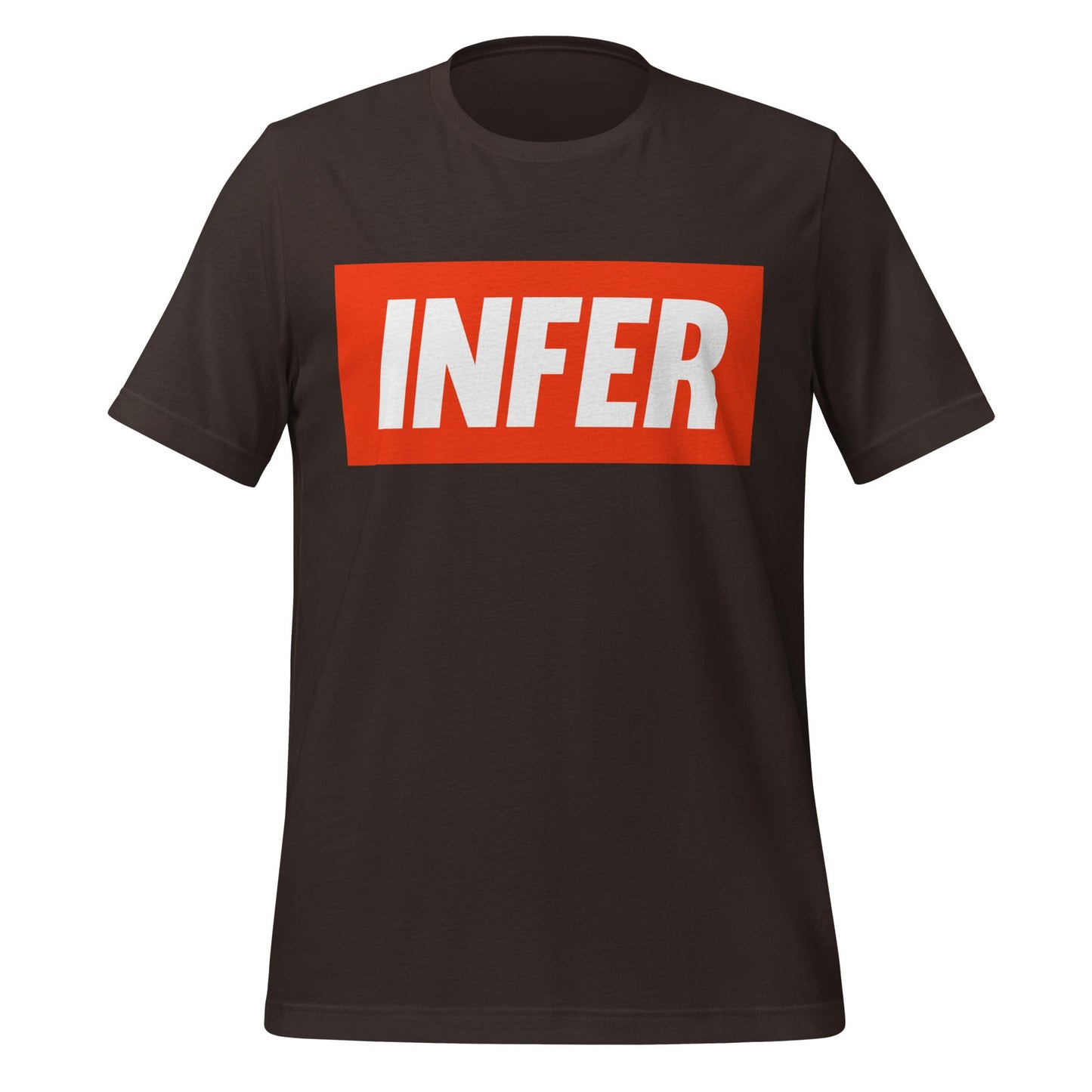 Product mockup photo of the INFER T Shirt (unisex) Brown / M.