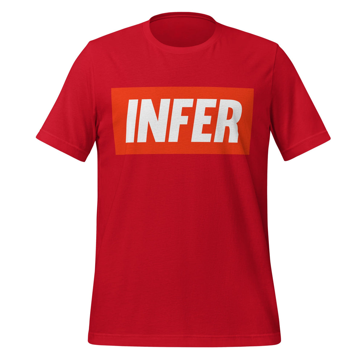 Product mockup photo of the INFER T Shirt (unisex) Red / M.