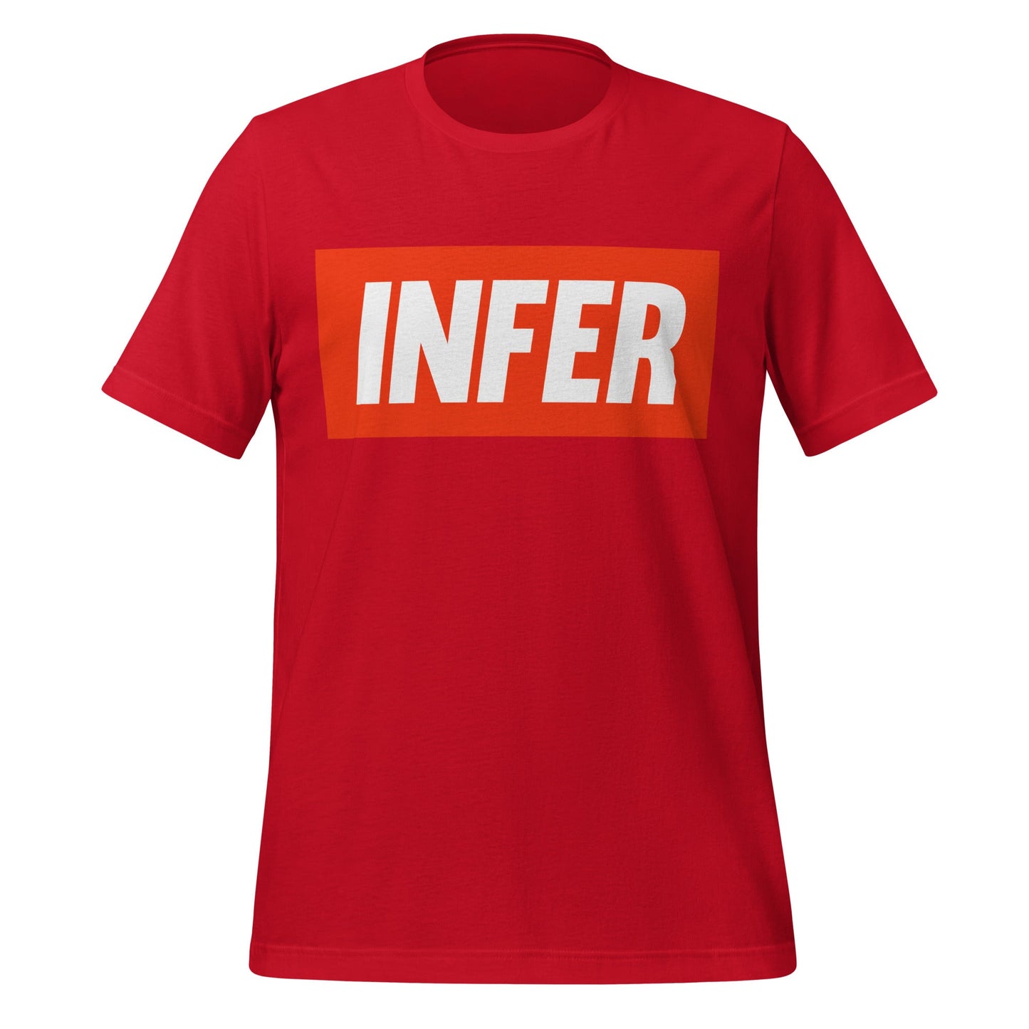 Product mockup photo of the INFER T Shirt (unisex) Red / M.