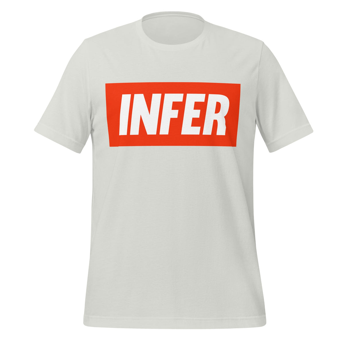 Product mockup photo of the INFER T Shirt (unisex) Silver / M.