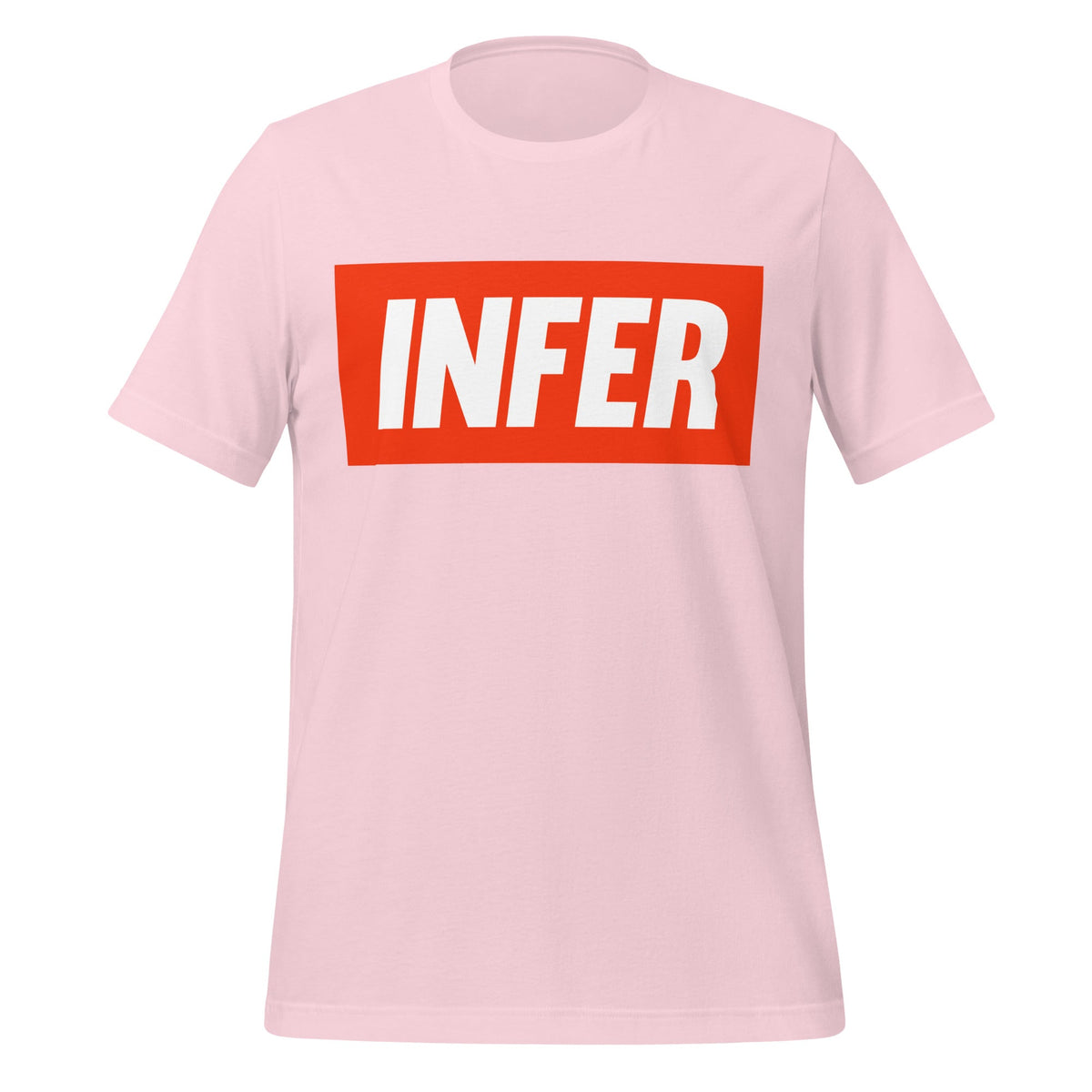 Product mockup photo of the INFER T Shirt (unisex) Soft Pink / M.
