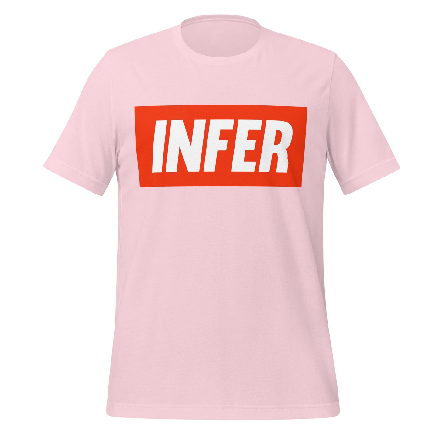 Product mockup photo of the INFER T Shirt (unisex) Soft Pink / M.