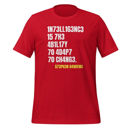 Product mockup photo of the Intelligence is the Ability to Change T Shirt (unisex) Red / M.