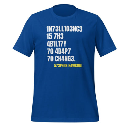 Product mockup photo of the Intelligence is the Ability to Change T Shirt (unisex) True Royal / M.