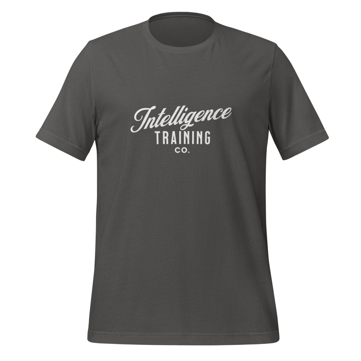 Product mockup photo of the Intelligence Training Co. T Shirt (unisex) Asphalt / M.