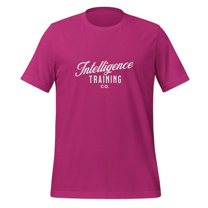 Product mockup photo of the Intelligence Training Co. T Shirt (unisex) Berry / M.