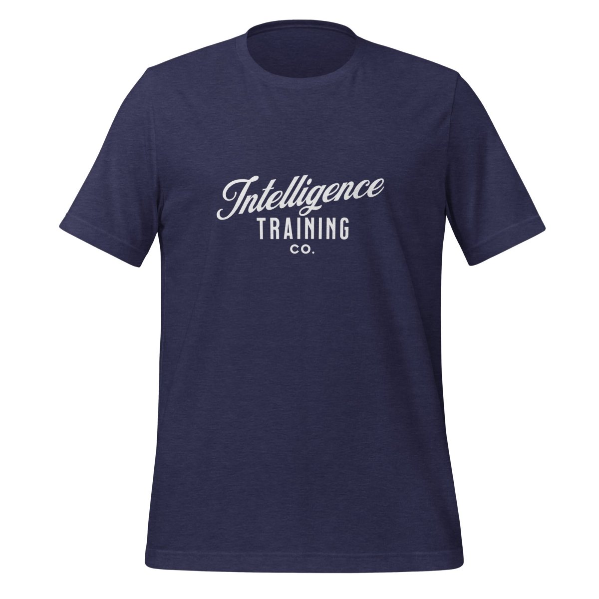 Product mockup photo of the Intelligence Training Co. T Shirt (unisex) Heather Midnight Navy / M.