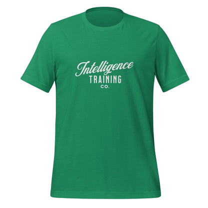 Product mockup photo of the Intelligence Training Co. T Shirt (unisex) Kelly / M.