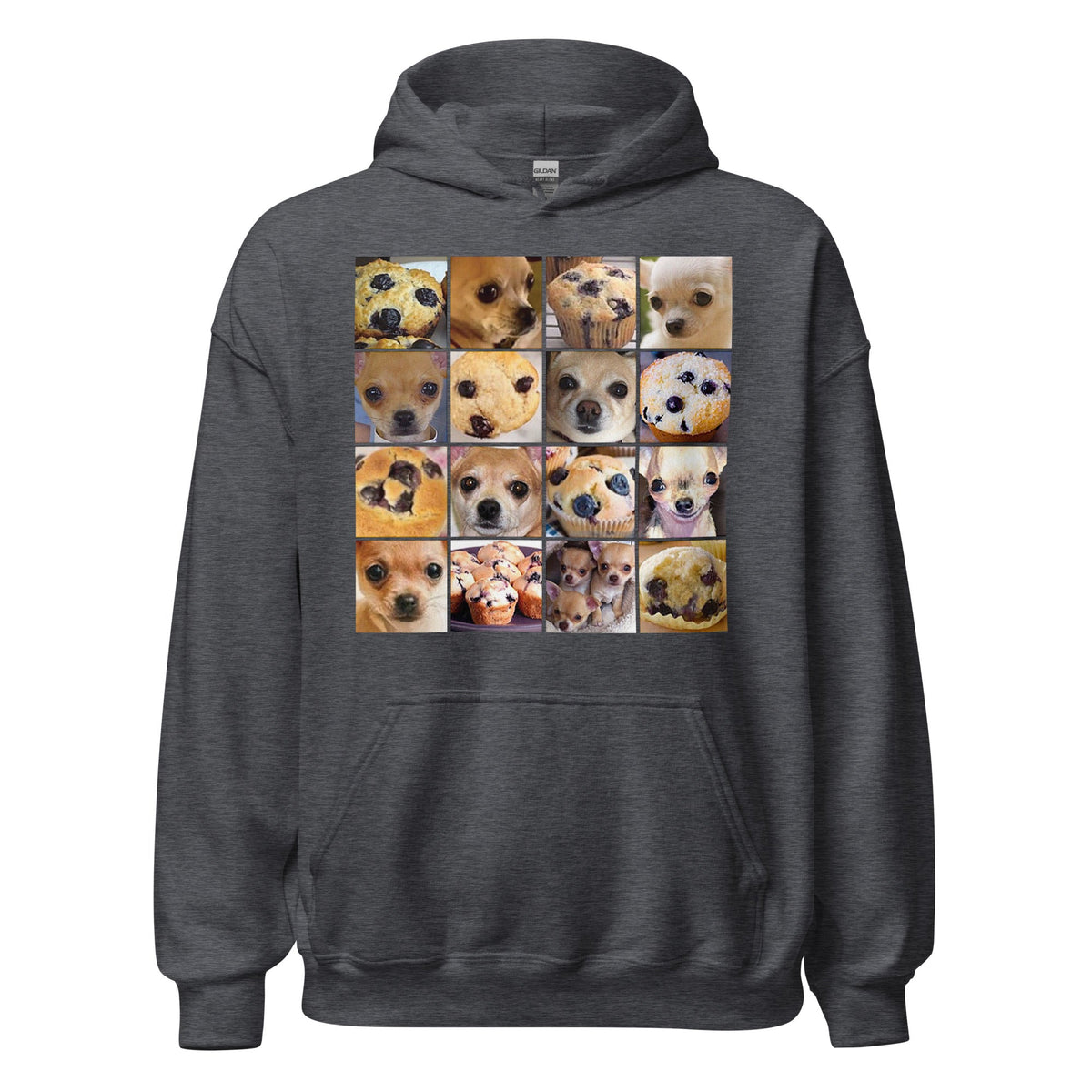 Image of the Is it a Blueberry Muffin or is it a Chihuahua? Hoodie (unisex) Dark Heather / M.