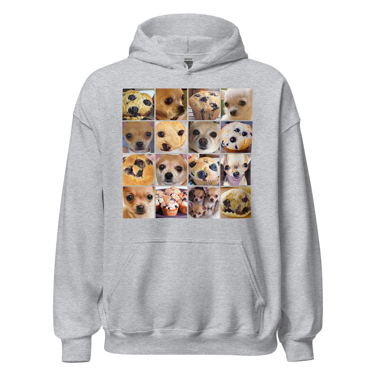 Image of the Is it a Blueberry Muffin or is it a Chihuahua? Hoodie (unisex) Sport Grey / M.