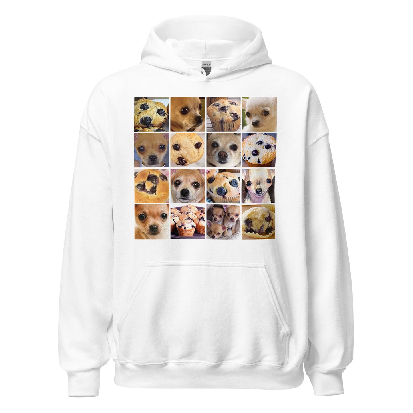 Image of the Is it a Blueberry Muffin or is it a Chihuahua? Hoodie (unisex) White / M.