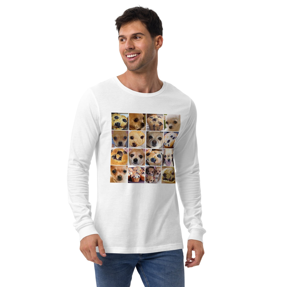 Image of the Is it a Blueberry Muffin or is it a Chihuahua? Long Sleeve T-Shirt (unisex).