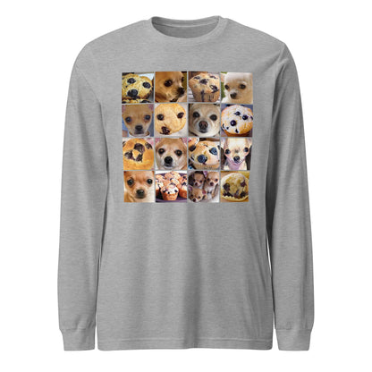 Image of the Is it a Blueberry Muffin or is it a Chihuahua? Long Sleeve T-Shirt (unisex) Athletic Heather / XS.
