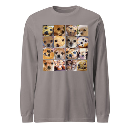 Image of the Is it a Blueberry Muffin or is it a Chihuahua? Long Sleeve T-Shirt (unisex) Storm / XS.