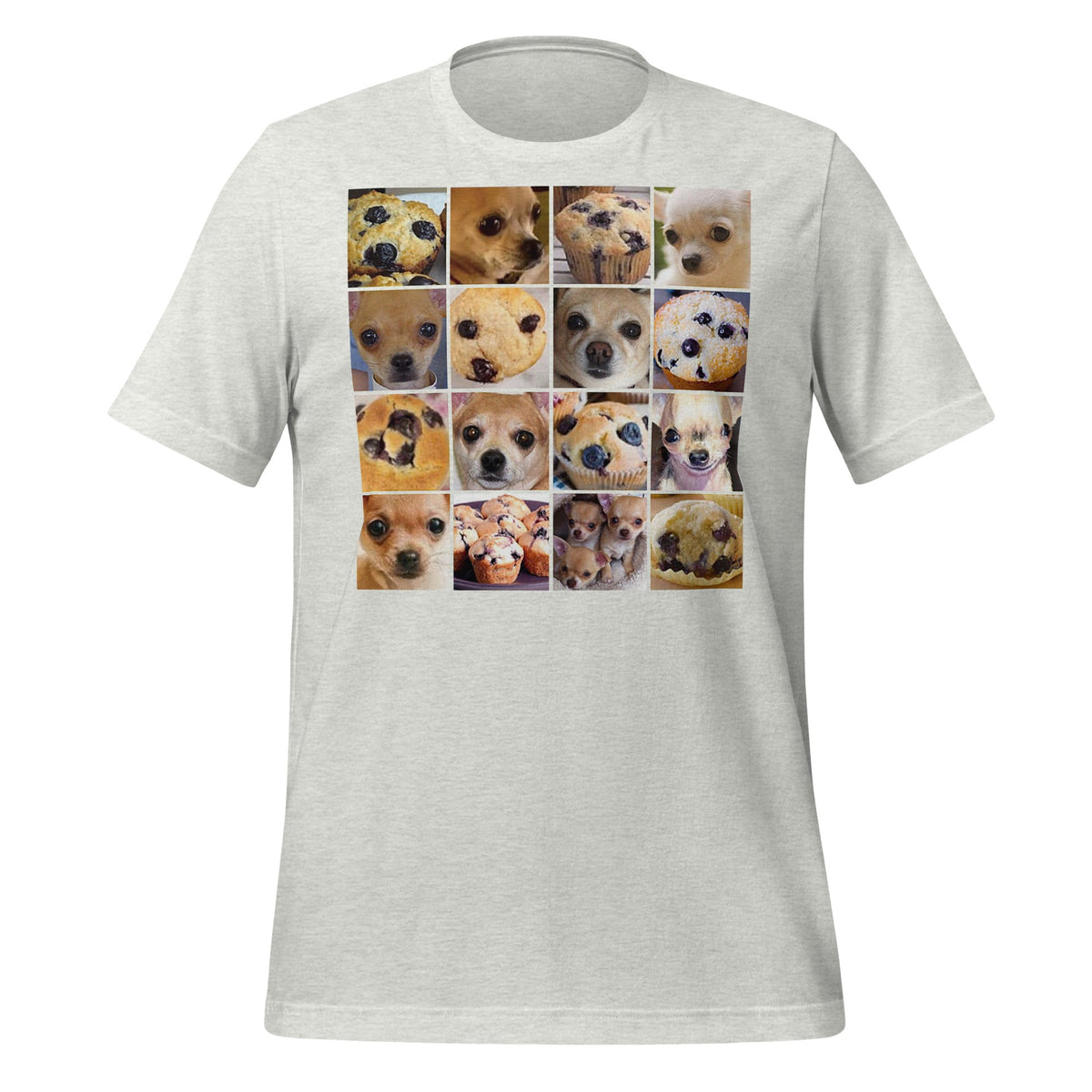 Image of the Is it a Blueberry Muffin or is it a Chihuahua? T-Shirt (unisex) Ash / M.