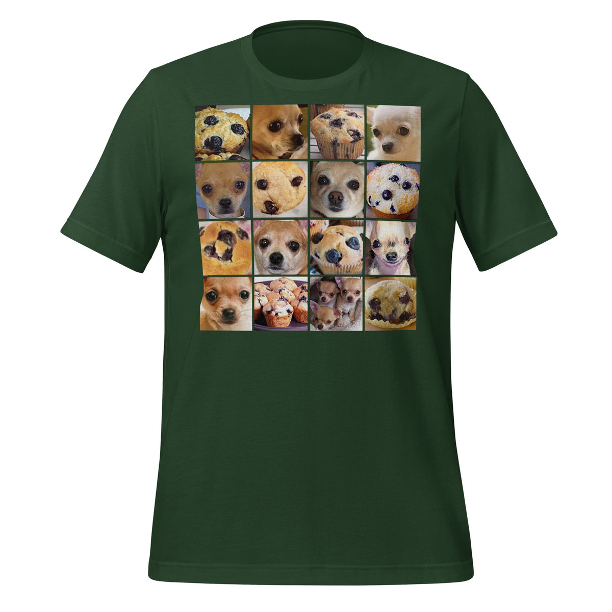 Image of the Is it a Blueberry Muffin or is it a Chihuahua? T-Shirt (unisex) Forest / M.
