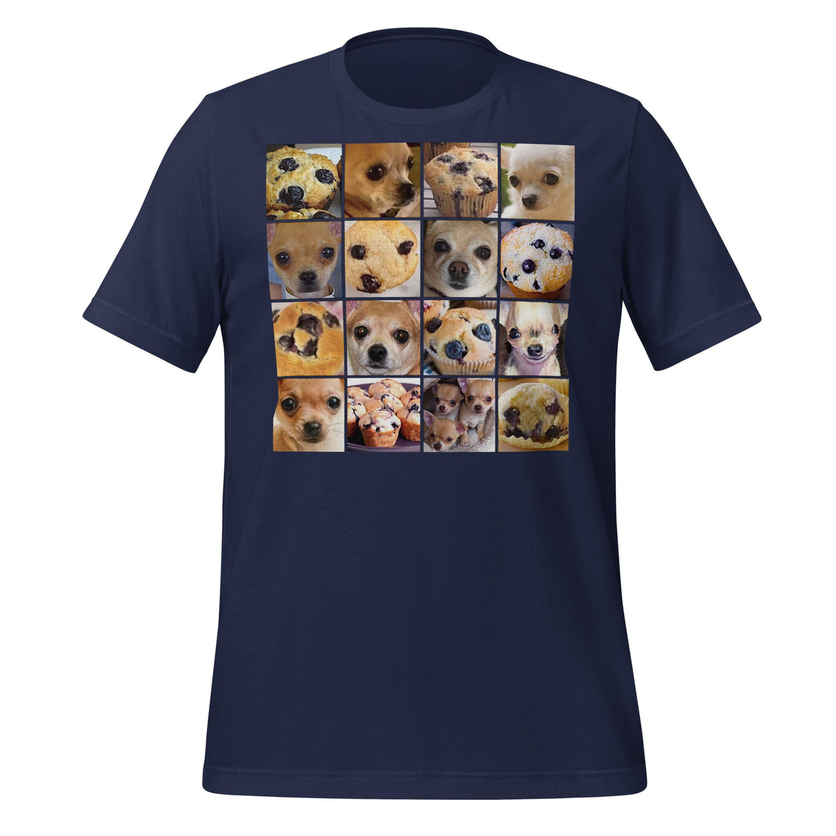 Image of the Is it a Blueberry Muffin or is it a Chihuahua? T-Shirt (unisex) Navy / M.