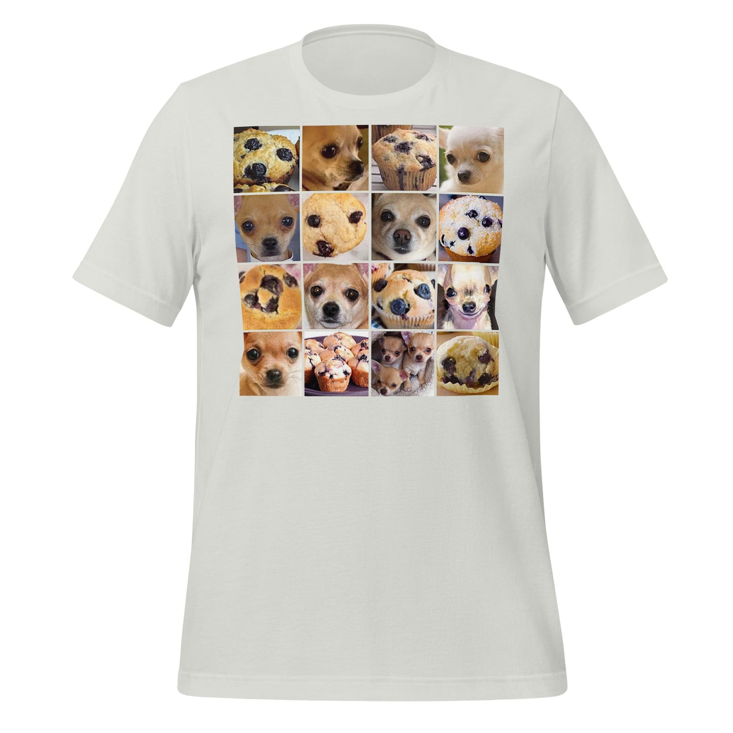 Image of the Is it a Blueberry Muffin or is it a Chihuahua? T-Shirt (unisex) Silver / M.