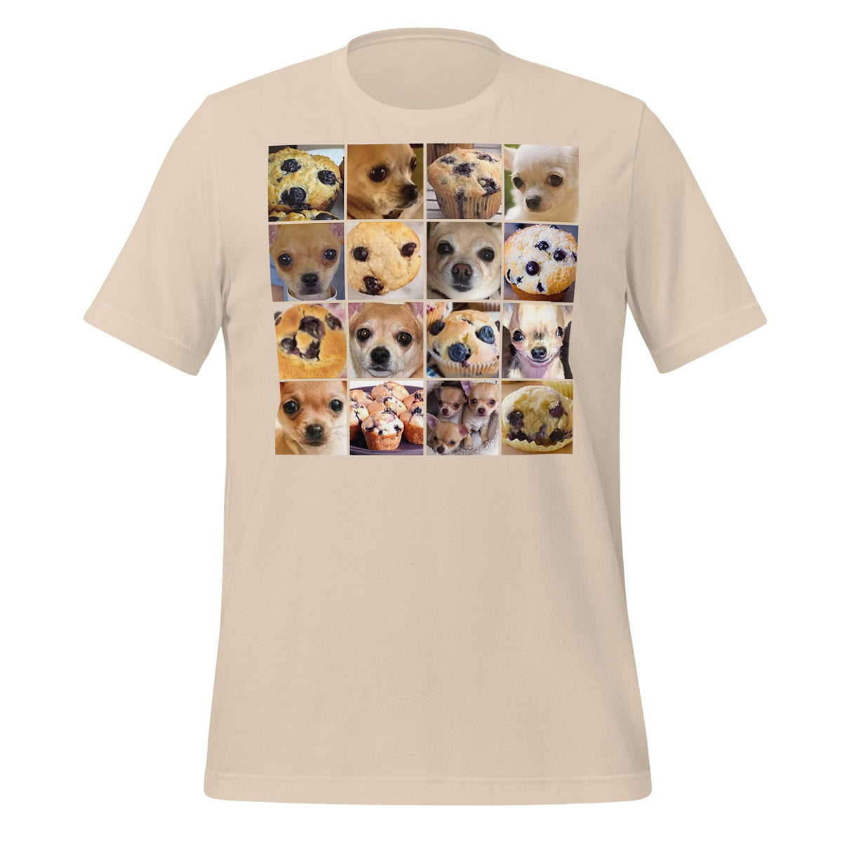 Image of the Is it a Blueberry Muffin or is it a Chihuahua? T-Shirt (unisex) Soft Cream / M.
