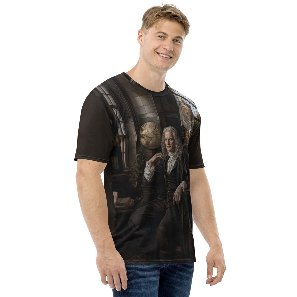 Product mockup photo of the Isaac Newton T Shirt (men).