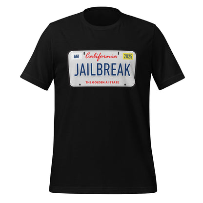 Product mockup photo of the JAILBREAK License Plate T Shirt (unisex) Black / M.