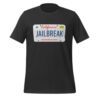 Product mockup photo of the JAILBREAK License Plate T Shirt (unisex) Dark Grey / M.