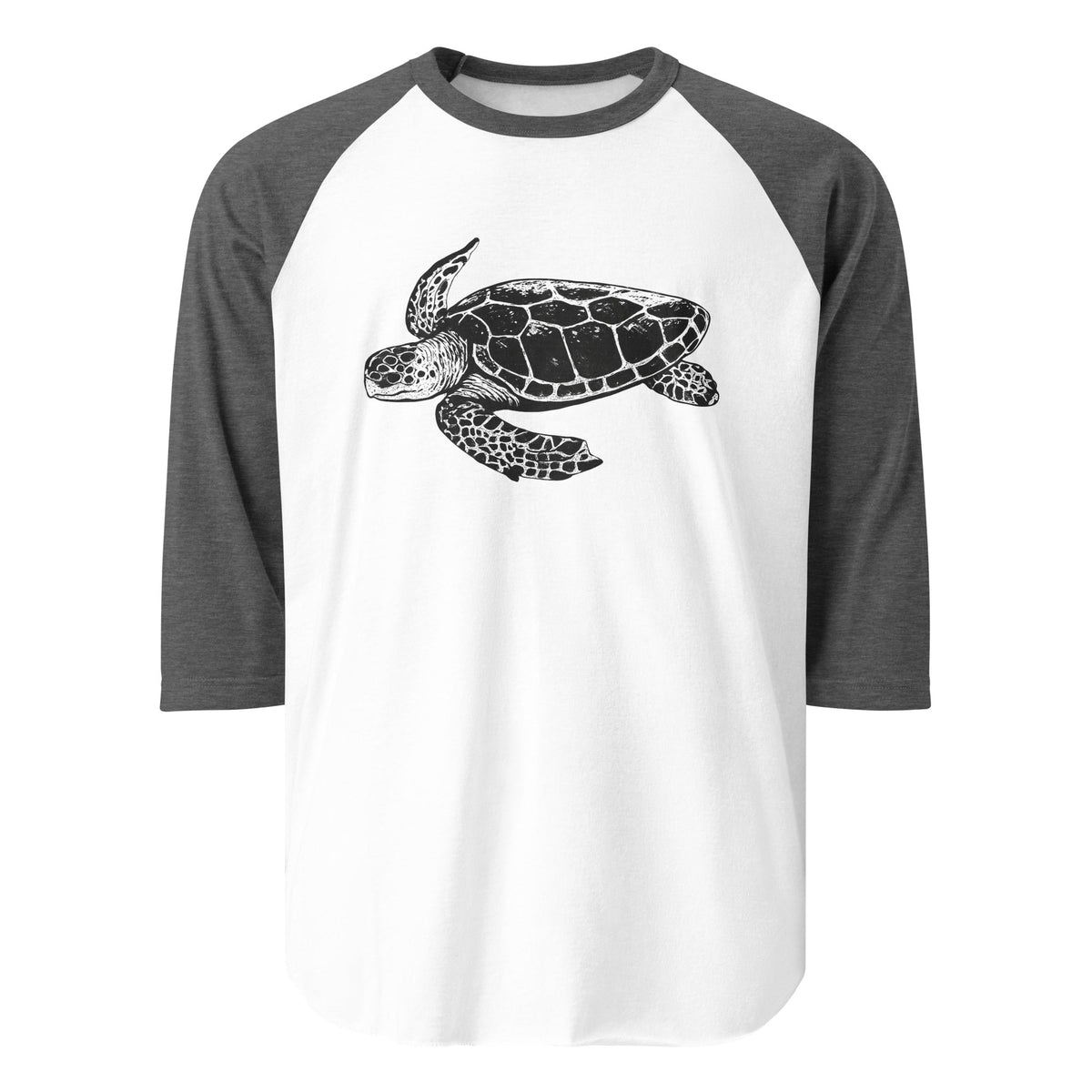 Image of the Jakub’s GPT-5 Launch Turtle 3/4 Sleeve T-Shirt White/Heather Charcoal / M.