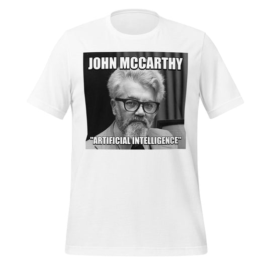 Product mockup photo of the John McCarthy ’Artificial Intelligence’ T Shirt (unisex) White / M.