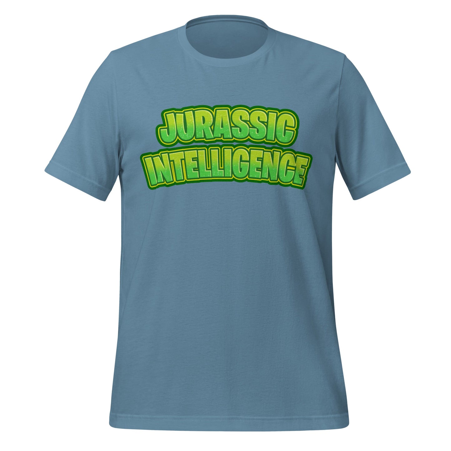 Image of the JURASSIC INTELLIGENCE T-Shirt (unisex) Steel Blue / XS.