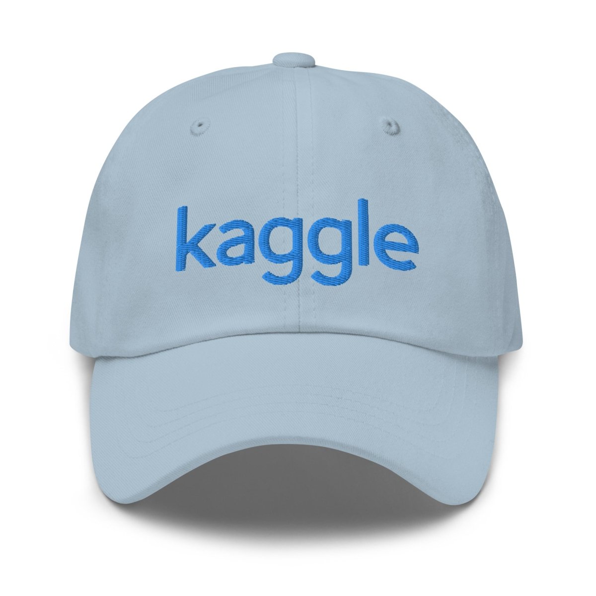 Product mockup photo of the Kaggle Logo Cap Light Blue.