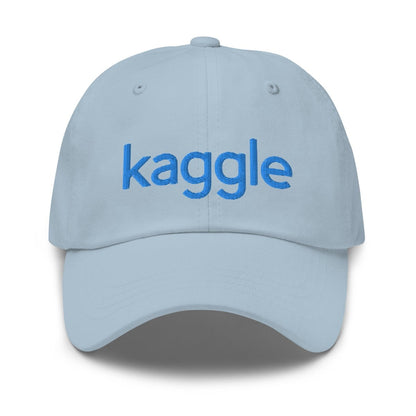 Product mockup photo of the Kaggle Logo Cap Light Blue.