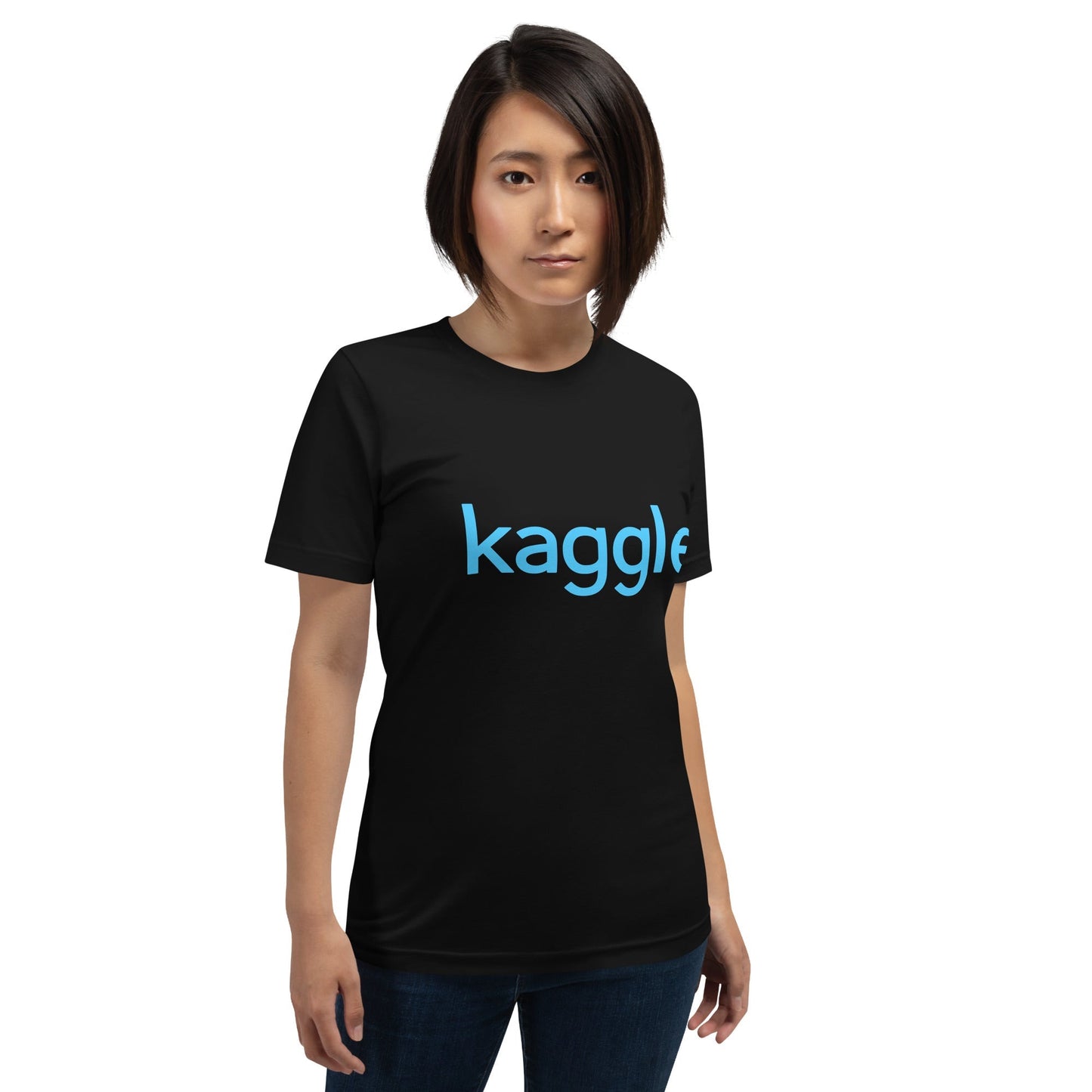Product mockup photo of the Kaggle Logo T Shirt (unisex).