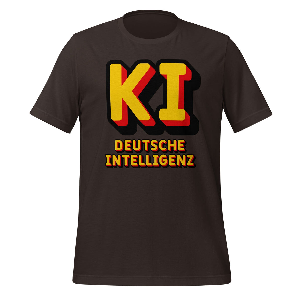 Product mockup photo of the KI Deutsche Intelligenz T Shirt (unisex) Brown / M.
