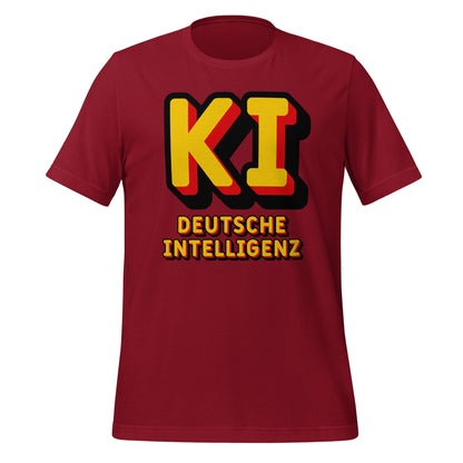 Product mockup photo of the KI Deutsche Intelligenz T Shirt (unisex) Cardinal / M.