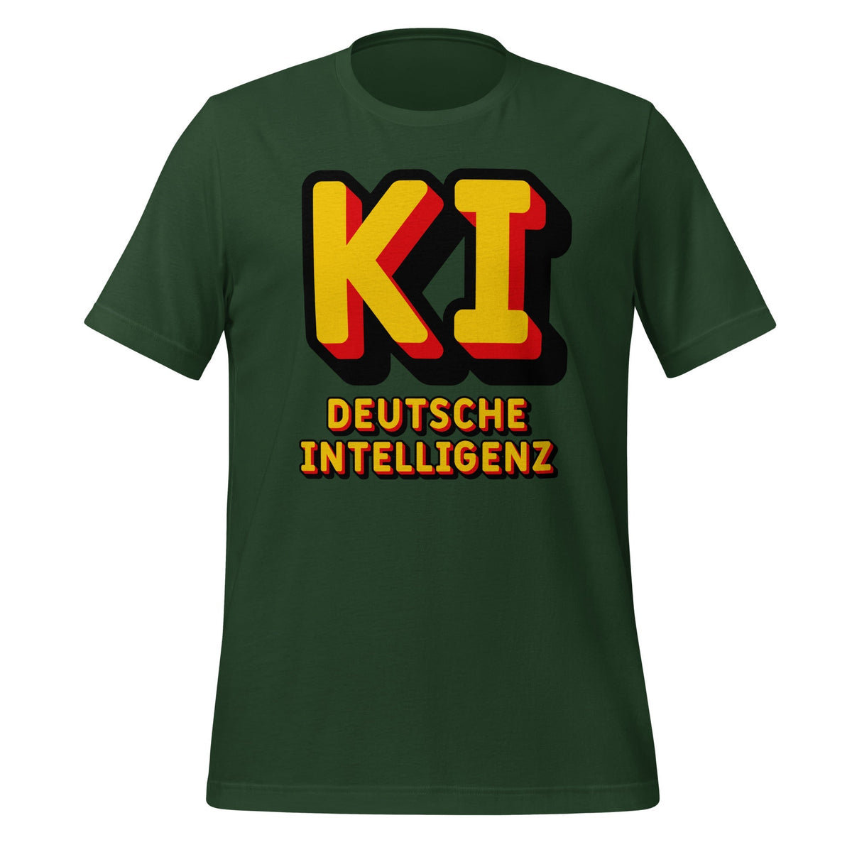 Product mockup photo of the KI Deutsche Intelligenz T Shirt (unisex) Forest / M.