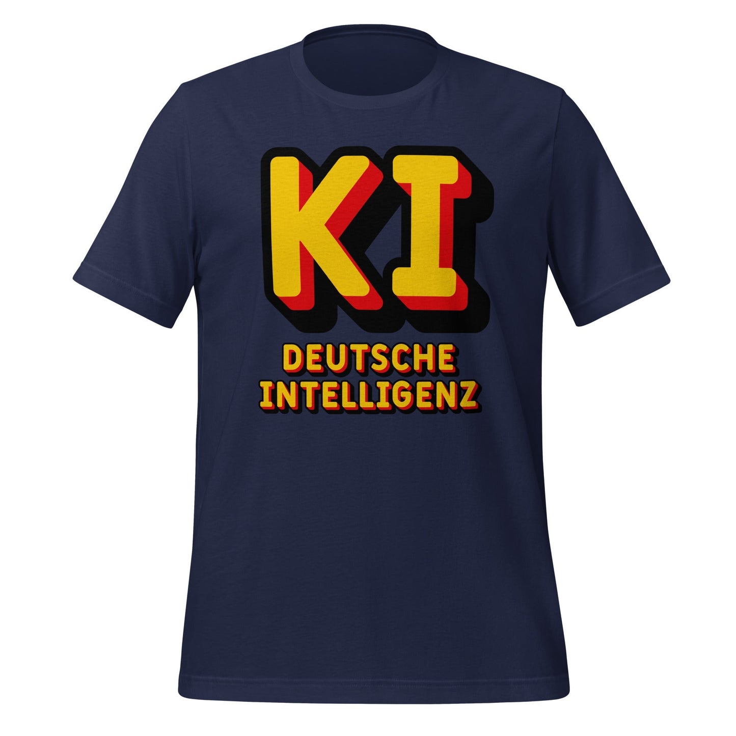 Product mockup photo of the KI Deutsche Intelligenz T Shirt (unisex) Navy / M.