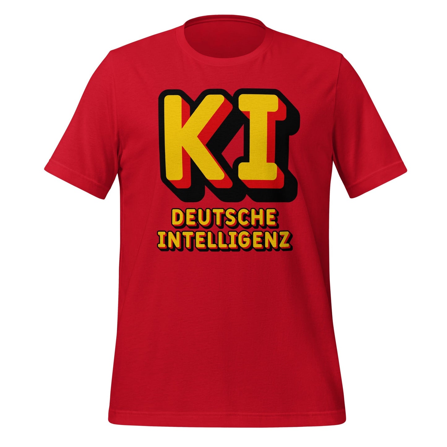 Product mockup photo of the KI Deutsche Intelligenz T Shirt (unisex) Red / M.