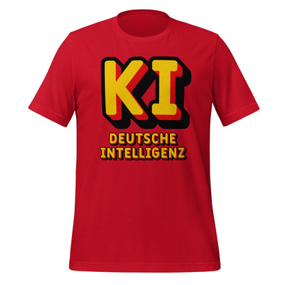Product mockup photo of the KI Deutsche Intelligenz T Shirt (unisex) Red / M.
