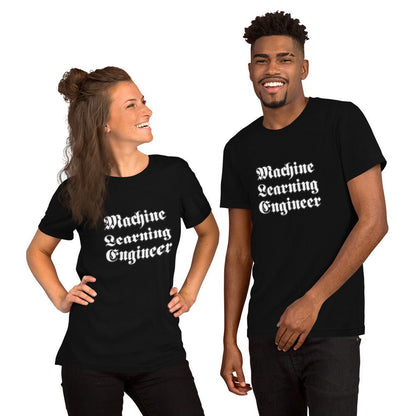 Product mockup photo of the Machine Learning Engineer Gothic T Shirt (unisex).